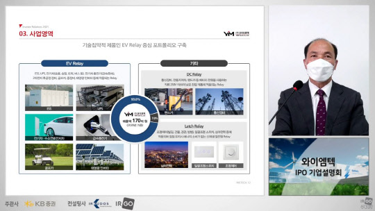 김홍기 와이엠텍 대표이사가 25일 온라인으로 진행된 기업공개(IPO) 기업설명회에서  상장 후 성장계획과 비전을 설명하고 있다./와이엠텍 제공